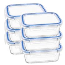 Kit 6 Potes Vidro com Tampa Hermética 640ml Retangular Transparente Refratário Marmita e Mantimentos