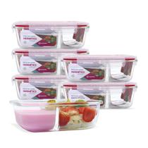 Kit 6 Potes Vidro Divisória Hermético Marmita 1040ml Vedação Silicone