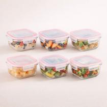 Kit 6 Potes Vidro Hermético 530ml Marmita Fit Microondas Trasparente Kit 6 Potes Vidro Hermético 530ml Marmita Fit Microondas Trasparente