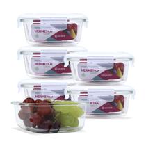 Kit 6 Potes Vidro Hermético Trava Quadrado 520ml Marmita