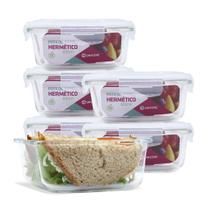 KIT 6 Potes Vidro Herméticos Quadrados 800ml