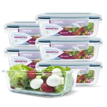 KIT 6 Potes Vidro Herméticos Retangulares 640ml