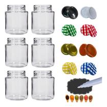Kit 6 Potes Vidro Porta Tempero 240ml Etiquetas+caneta