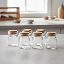 Kit 6 Potes Vidro Potinhos Com Tampa Rolha Cortiça 110ml Porta tempero Condimentos