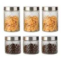 Kit 6 Potes Vidro Rattan Tampa Inox 800 e 1200ml Class Home