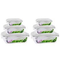 Kit 6 Potes Vidro Tampa Retangular 370 640 1040ml 3 Modelos