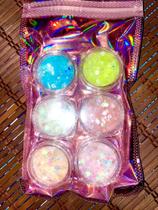Kit 6 Potinhos de Glitters Fino Encapsulados Coloridos para Decoração de Unhas Gel Natural Acrigel