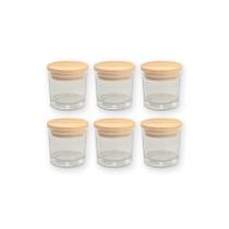 Kit 6 Potinhos de Vidro Hermético com Tampa de Madeira - 120ml - Rizzo