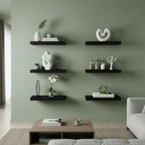 Kit 6 Prateleiras 30cm MDF Preto Nicho Sala Quarto Banheiro