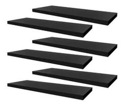Kit 6 Prateleiras Mdf 65x10 Preto Nicho Livros Revista