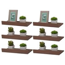 Kit 6 Prateleiras Porta Quadros 60 x 10cm Nogal Suporte Invisível Kit 6 Prateleiras Porta Quadros 60 x 10cm Nogal Suporte Invisível