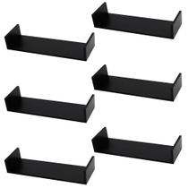 Kit 6 Prateleiras U Mdf 60x15 Preto Nicho Livros Revista