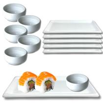 Kit 6 Prato e 6 Molheira 60ml Sushi Nozoki Porcelana Branca