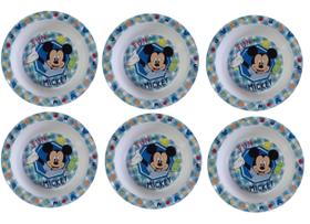 Kit 6 Prato Fundo Bowl para Microondas Infantil Mickey Bebê