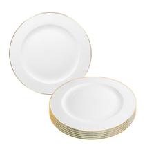 Kit 6 Prato Mesa Raso Refeição De Porcelana Borda Dourada Jantar 27cm
