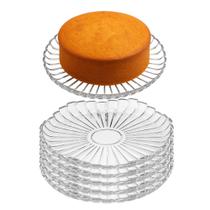 Kit 6 Prato para Bolo Pequeno de Vidro Transparente Milan 20,5cm Em Casa Tem