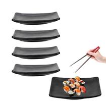 Kit 6 Prato Quadrado Comida Japonesa Sushi Melamina 15cm Sakura Restaurante Culinária Oriental Premium - Tuut
