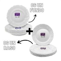 Kit 6 Prato Raso + 6 Fundo Vidro Resistente Duralex Atacado