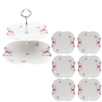 Kit 6 PRATO SOBREMESA BORBOLETA SUPORTE DUPLO DOCES MESA POSTA Kit 6 PRATO SOBREMESA BORBOLETA SUPORTE DUPLO DOCES MESA POSTA