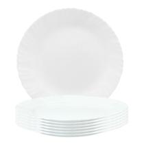 Kit 6 Prato Vidro Petala Opaline Branco Redondo Refeição