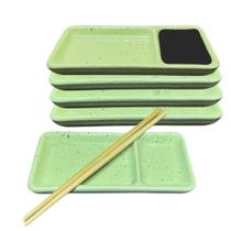 Kit 6 Pratos com Divisória de Sushi e Shoyu Porcelana Sapporo Verde Mesclado