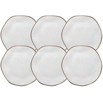 Kit 6 Pratos de Porcelana Sobremesa Rustico Ryo Maresia Decorado 21,5cm Oxford