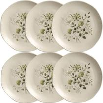 Kit 6 Pratos de Sobremesa Ammi Orgânico Cerâmica 19,5cm Flor