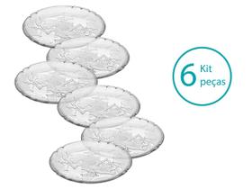 Kit 6 Pratos de Sobremesa em Vidro Lírio Vitazza: Pratinho Elegante para Mesa Posta, Festas, Ocasiões Especiais, Opção Sustentável