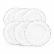 Kit 6 Pratos de Sobremesa Vidro Cristal Coração Transparente 20 cm Kit 6 Pratos de Sobremesa Vidro Cristal Coração Transparente 20 cm