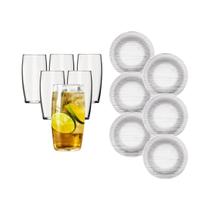 Kit 6 Pratos Diamante Fundo Elegante + 6 Copos Vidro Oca 300ml