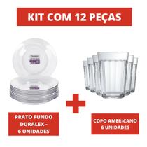 Kit 6 Pratos Fundos Astral Duralex + 6 Copos Americano 190ML - Nadir Figueiredo