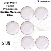 Kit 6 Pratos Fundos Tramontina Rústico Marrom 22cm MaxForce Porcelana Decorada Kit 6 Pratos Fundos Tramontina Rústico Marrom 22cm MaxForce Porcelana Decorada