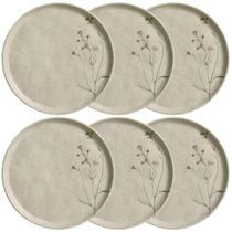 Kit 6 Pratos para Sobremesa Rasos 21,5cm Porto Brasil Cerâmica Bio Campestre Off White
