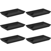Kit 6 Pratos para Sushi Comida Japonesa com Porta Shoyu Comida Oriental Preto Uno Coza