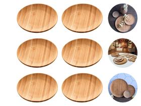 Kit 6 Pratos Pires Servir Decorar Mesa Posta De Bambu Natural