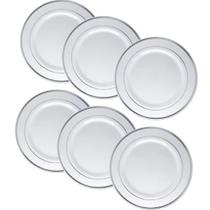 Kit 6 Pratos Plástico Resistente 19cm Festas Borda Prata