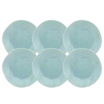 Kit 6 Pratos Porcelana Raso Rustico Decorado Ryo Blue Bay 27,5cm Oxford