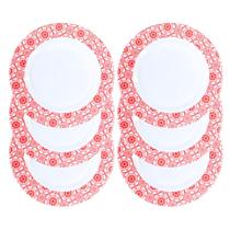 Kit 6 Pratos Raso em Melamina 20cm Vermelho Decorado Kit 6 Pratos Raso em Melamina 20cm Vermelho Decorado