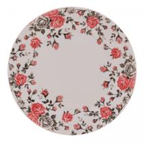 Kit 6 Pratos Raso Porcelana Pink Garden Florido Jantar 26 Cm Lyor