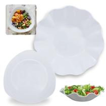 Kit 6 Pratos Rasos Brancos 21,6 Cm Triangular + Saladeira Centro de Mesa Melamina / Plastico Bestfer