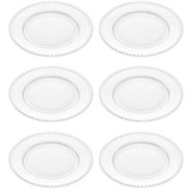 Kit 6 Pratos Rasos de Cristal Pearl Wolff 28cm Redondo Borda Bolinhas Refeição