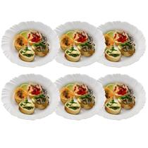 Kit 6 Pratos Rasos Jantar de Vidro Branco Detalhado 25cm