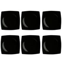 Kit 6 Pratos Rasos Sobremesa de Porcelana Oriental Preto 21cm Germer Quadrado Sushi