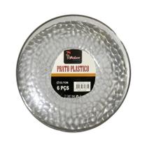 Kit 6 Pratos Redondo Acrílico Luxo Borda Prata 22Cm Festas Kit 6 Pratos Redondo Acrílico Luxo Borda Prata 22Cm Festas