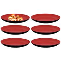 Kit 6 Pratos Redondo Raso 20cm Melamina/Plastico para Petiscos e Sushi Vermelho Fuxing