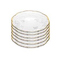 Kit 6 Pratos Sobremesa Cristal Borboleta Fio Ouro 20cm Lyor Kit 6 Pratos Sobremesa Cristal Borboleta Fio Ouro 20cm Lyor