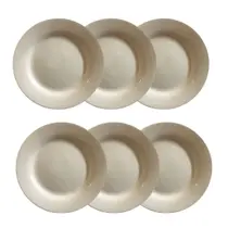 Kit 6 Pratos Sobremesa de Cerâmica 20cm Bege Amarelado