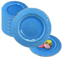 Kit 6 Pratos Sobremesa Melamina Blue 21cm Não Quebra Não Risca Durável Resistente Piscina Crianças Parque Lanche Petiscos