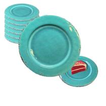 Kit 6 Pratos Sobremesa Melamina Turquesa 21cm ideal Piscina Parque Restaurante Crianças Azul Mar Não Risca