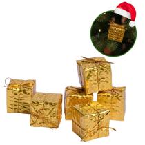 Kit 6 Presentes Decorativos Para Árvore de Natal Enfeites Brilhantes em Miniatura Laço Festa Natalina Festivo Arranjo Guirlanda Mesa